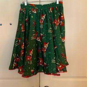 Sourpuss medium Christmas holiday reindeer novelty print swing pinup skirt